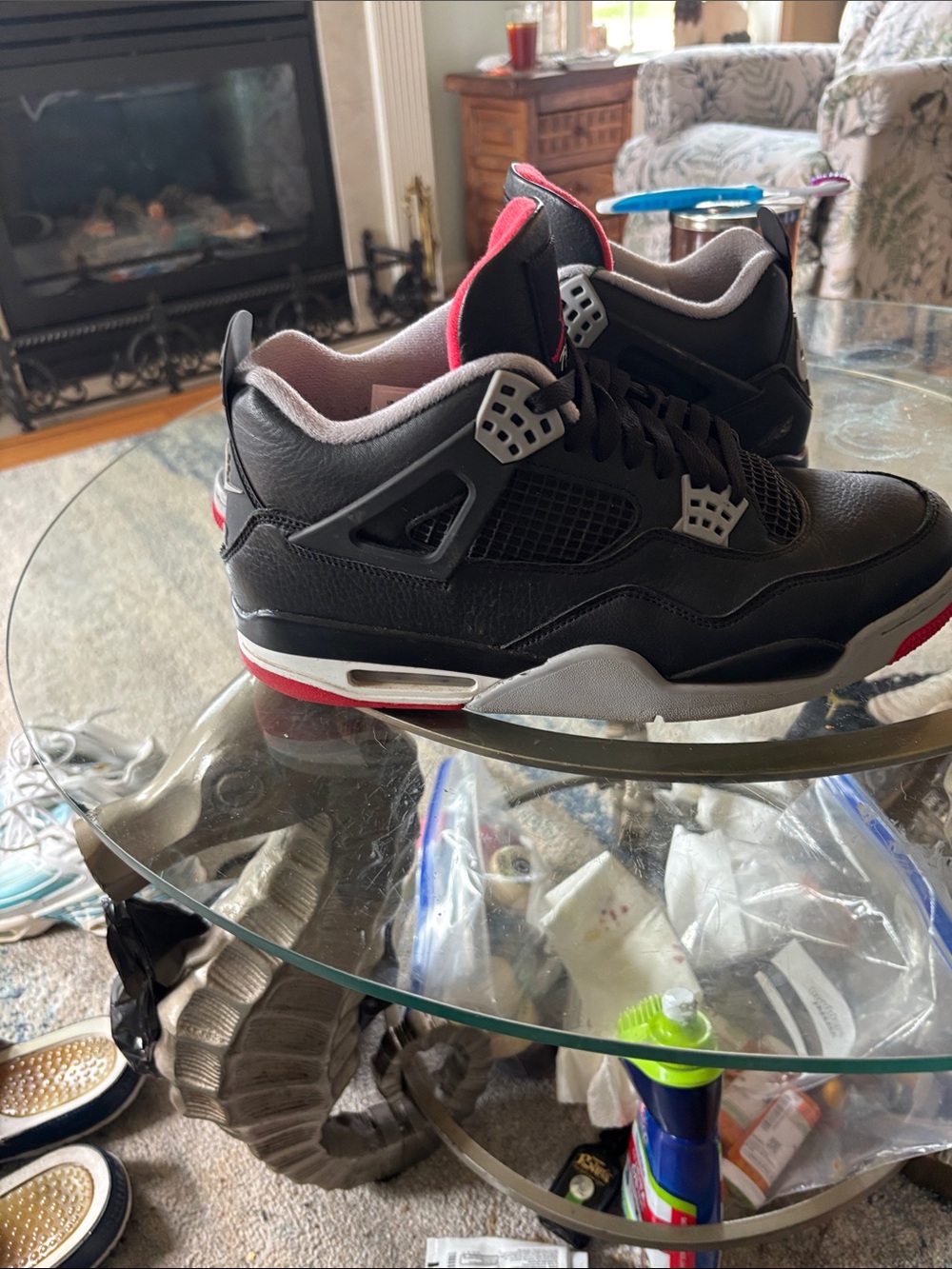Jordan Black with Red and Gray Retro Basketball Sneakers - Picture 3 of 6